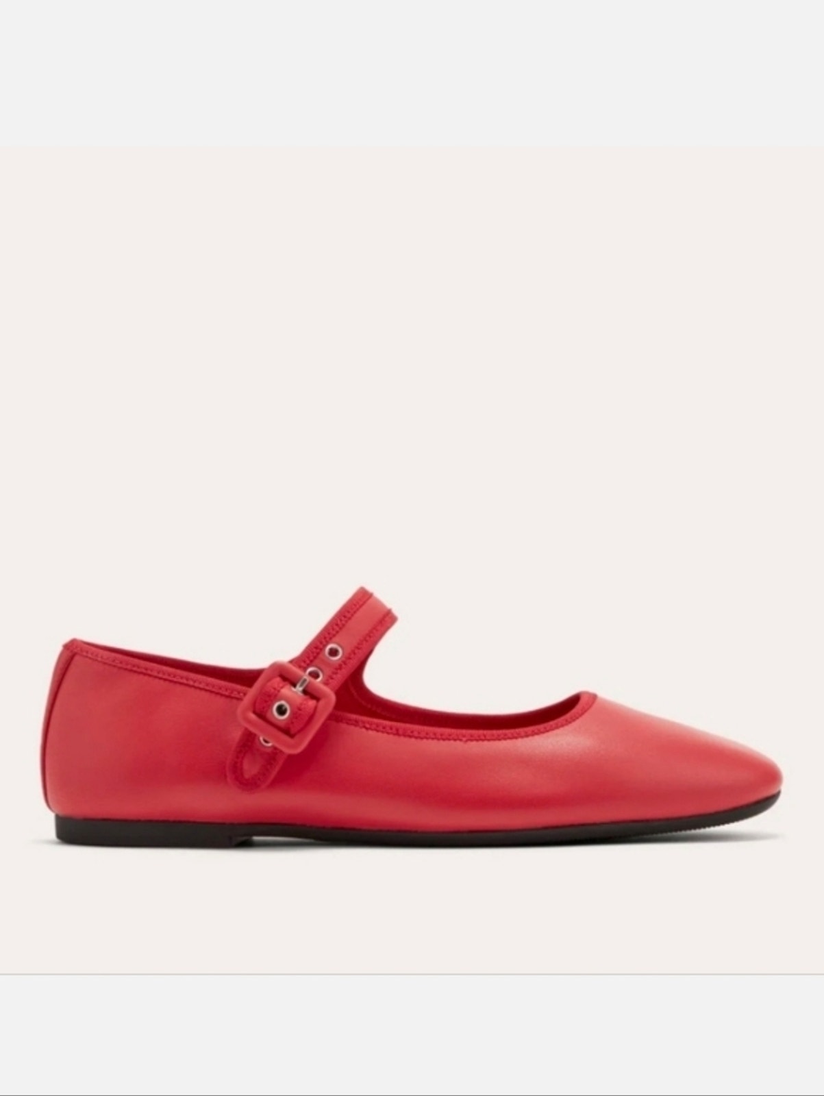 Everlane The Day Buckle Red Leather Mary Jane Ballet Flats 5.5 New Chic
